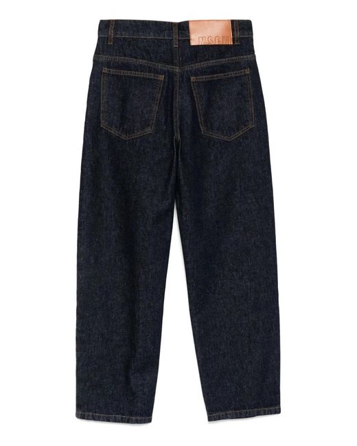 MSGM Blue Crystal-Embellished Jeans