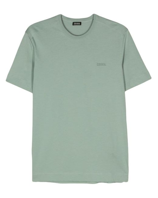 Zegna Green Logo-embroidered Cotton T-shirt for men