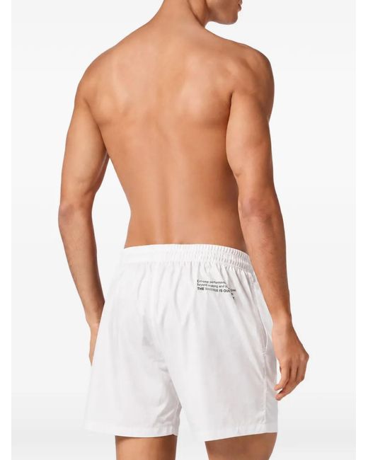 Philipp Plein White Logo-Patch Drawstring Swim Shorts for men