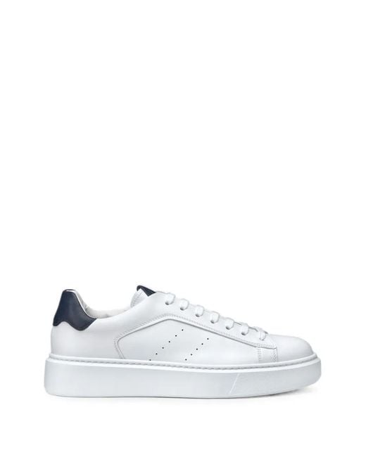 Doucal's White Perforated-Detail Leather Sneakers for men