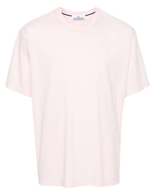 Stone Island Pink Logo-print Cotton T-shirt for men