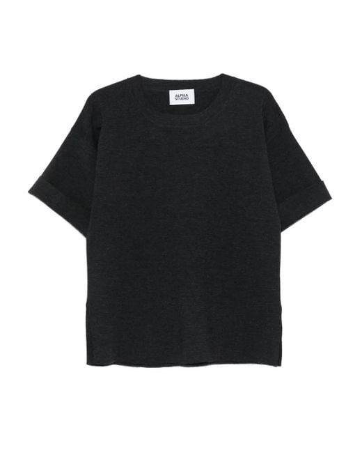 Alpha Studio ファインニット Tシャツ Black