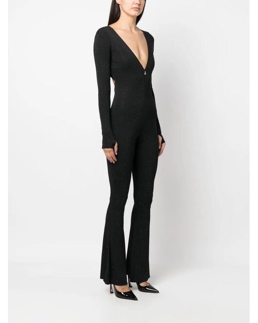Patrizia Pepe Black Rhinestone-Embellished V-Neck Jumpsuit