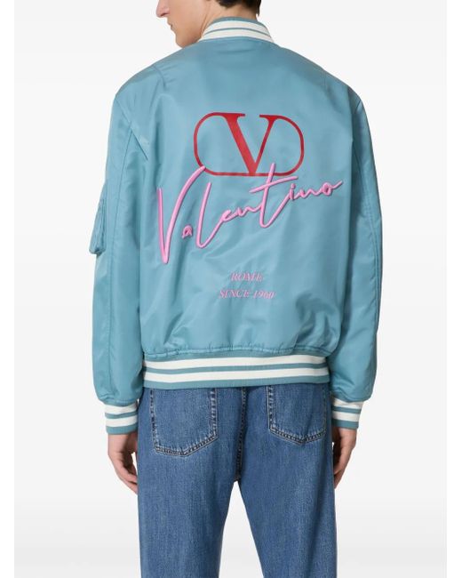 Valentino Garavani Blue Logo-Embroidered Bomber Jacket for men