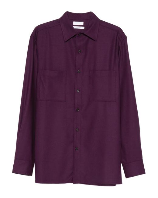 Cellar Door Purple Chest-Pocket Button Wool Shirt for men