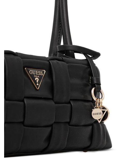 Guess Black Marion Woven Charm Tote Bag