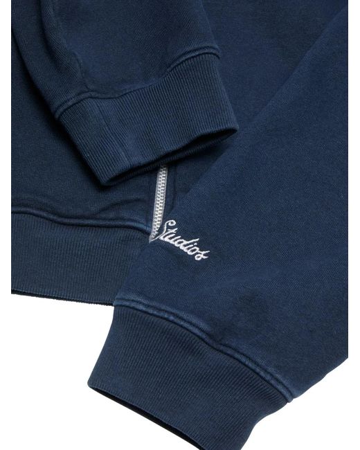 Acne Blue Logo-Embroidered Zip-Up Sweatshirt