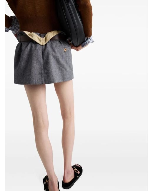 Prada Gray Striped Mini Skirt - Women's - Wool