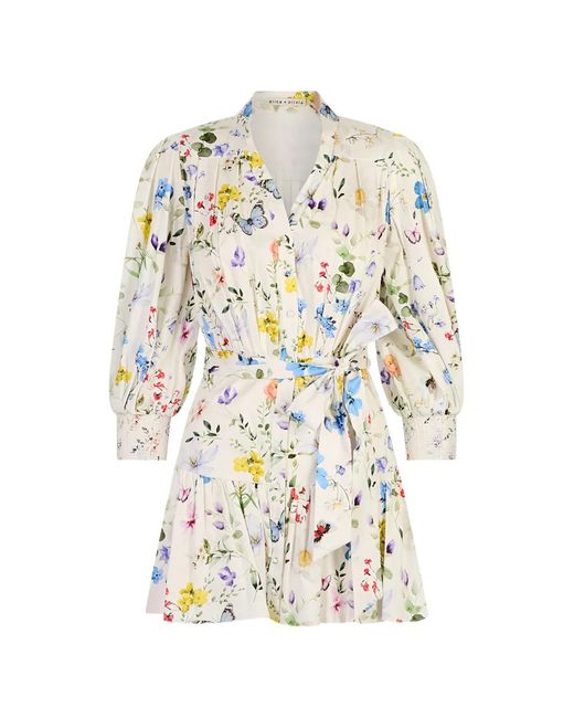 Alice + Olivia White Floral-Print Belted Dress