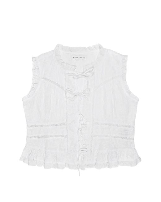 MAISON HOTEL White Camila Ruffled Lace-Up Top