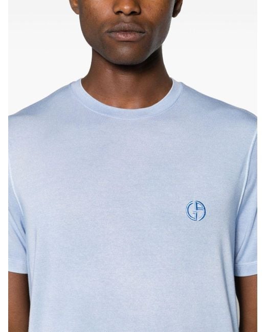Giorgio Armani Blue Logo-embroidered Crew-neck T-shirt for men