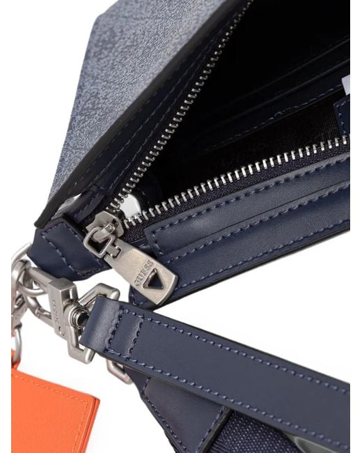 Guess Blue Mliano Logo-Monogram Zip-Around Messenger Bag for men