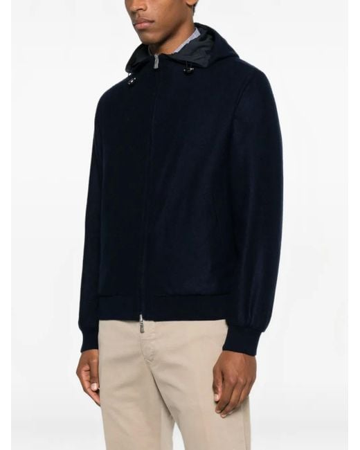 Fedeli Blue Hooded Zip Jacket for men