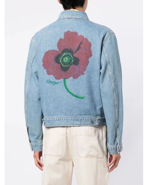 KENZO Blue Floral-Print Trucker Jacket for men