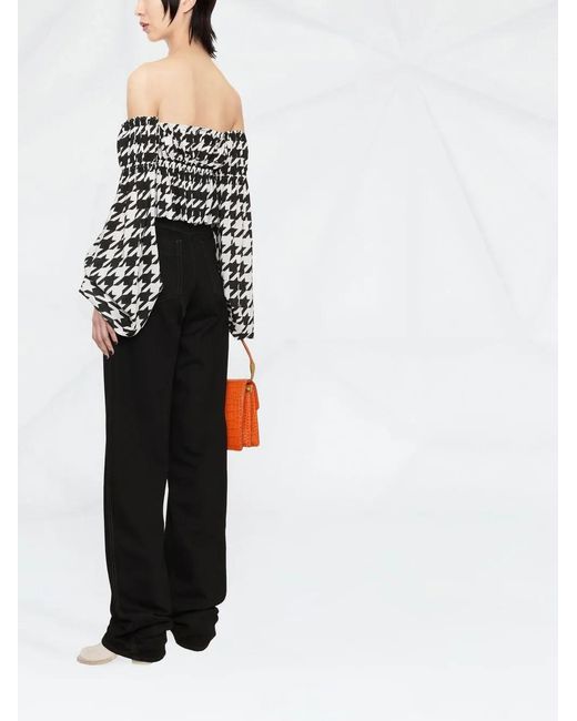 Balmain Black Houndstooth Off-Shoulder Blouse