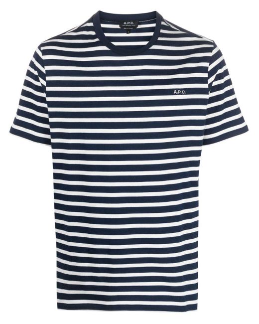 A.P.C. Blue Emilien Striped Organic Cotton T-shirt for men