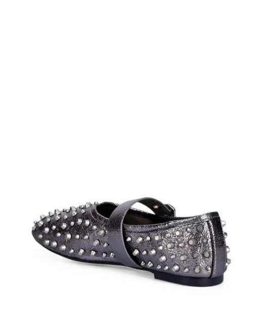 AllSaints White Stud-Embellished Buckle-Fastening Ballet Flats