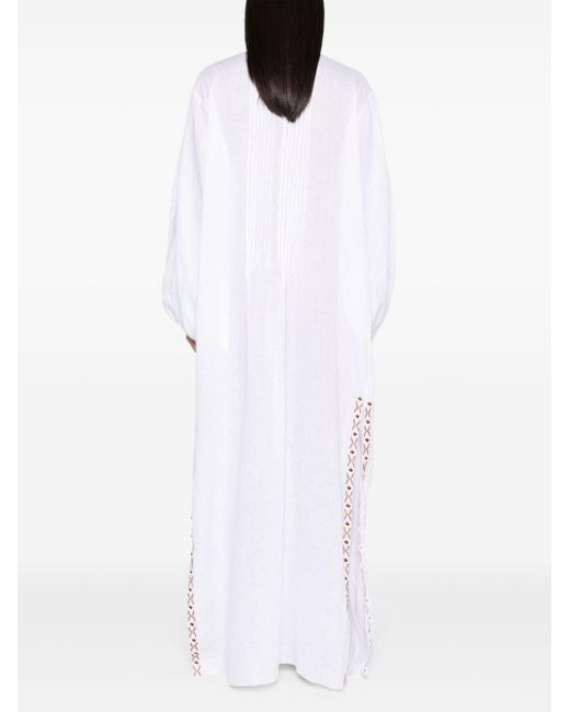 Ermanno Scervino White Decorative-stitching Linen Maxi Dress