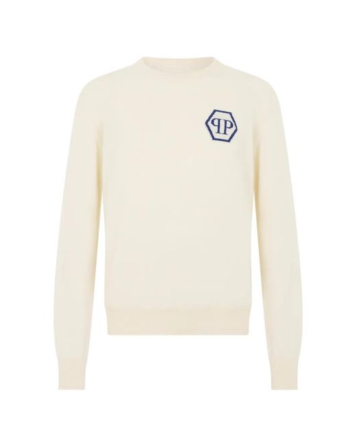 Philipp Plein White Jacquard Hexagon Cashmere Knitwear for men
