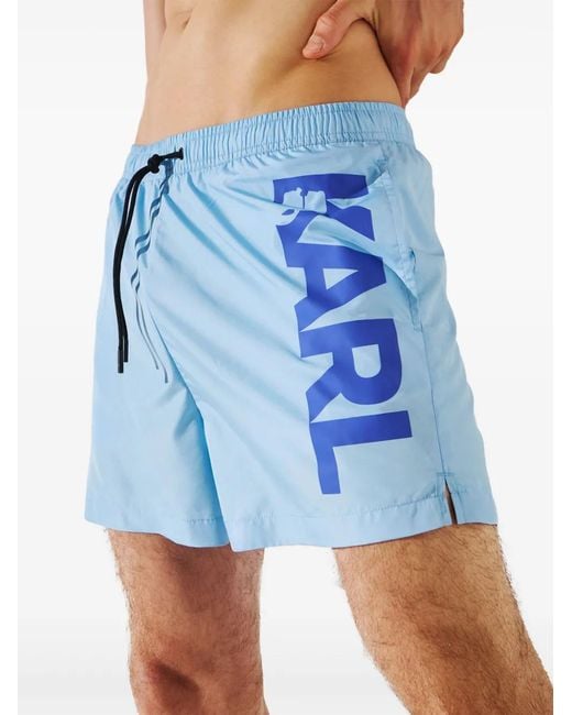 Karl Lagerfeld Blue Logo-Print Swim Shorts for men
