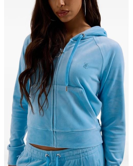 Juicy Couture Blue Diamanté Velour Zip-Up Hoodie