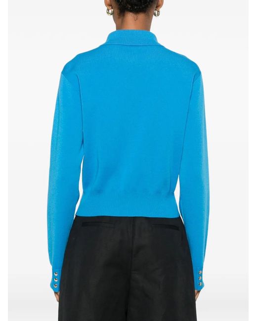 Sandro Blue Button-Down Shirt-Collar Cardigan