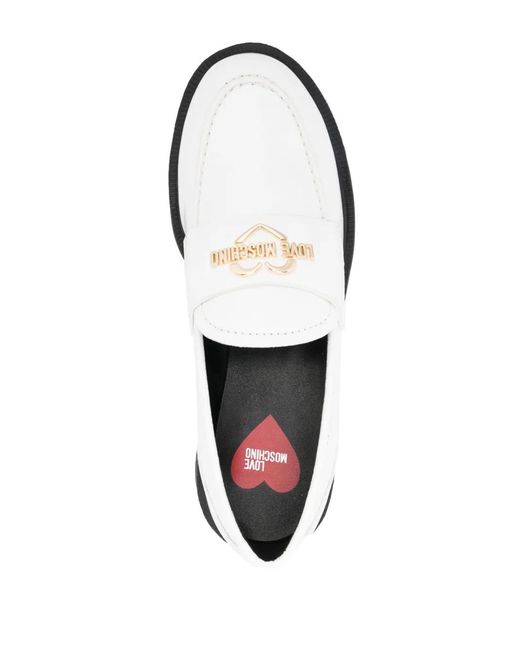 Love Moschino White Contrasting-Sole Logo Plaque Loafers