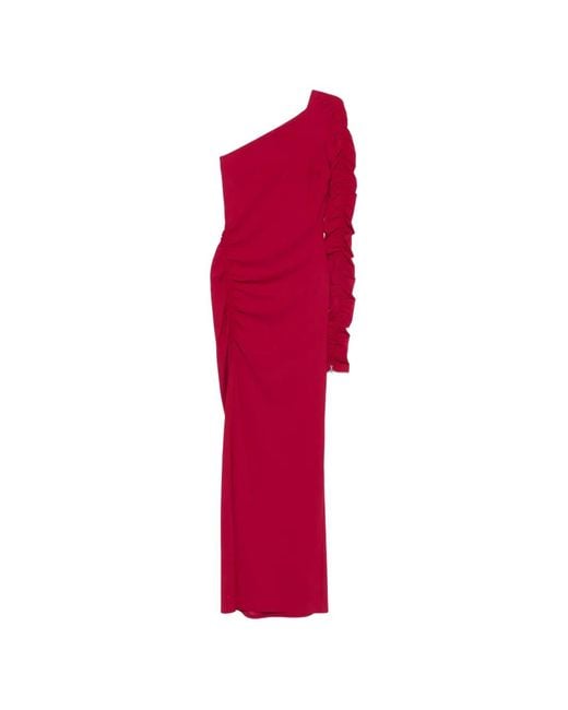 Patrizia Pepe Red Asymmetric-Neck Ruffled-Detail Maxi Dress