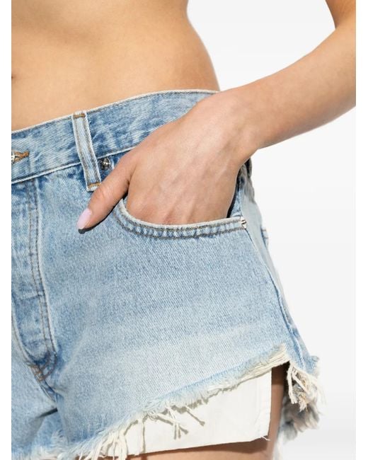 FRAME Blue Frayed Denim Shorts