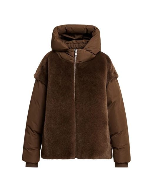 Essentiel Antwerp Brown Kbeauty Faux-Fur Panelled Puffer Jacket