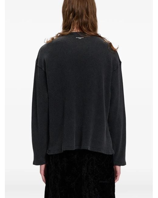 Ann Demeulemeester Black Graphic-Print Waffle-Knit T-Shirt for men