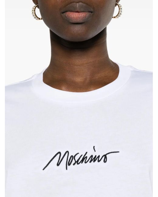 T-Shirt En Coton À Logo Brodé Moschino en coloris White
