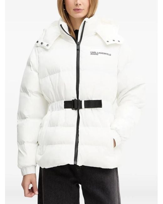 Karl Lagerfeld White Belted Puffer Jacket