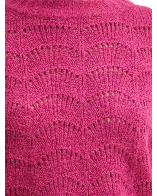 Morgan Pink Mdamon Pointelle-Knit Scalloped Sweater