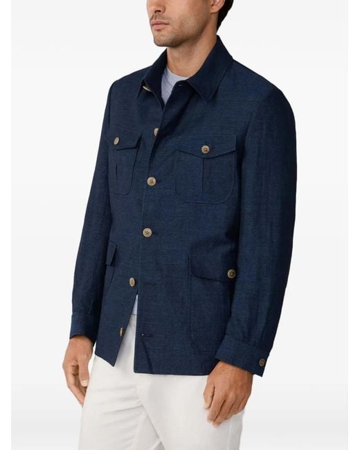 Hackett Blue Melange Chambray-Linen Jacket for men