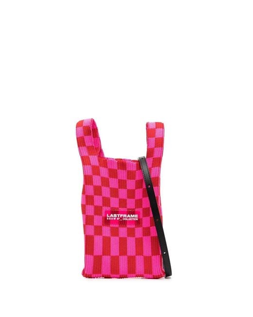 LASTFRAME Pink Checkerboard-Print Satchel Bag