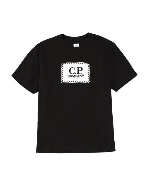Camiseta con logo y cuello redondo C P Company de hombre de color Black
