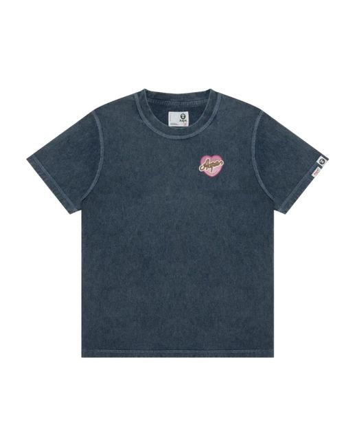Aape By A Bathing Ape Women's Blue Logo-Patch T-Shirt