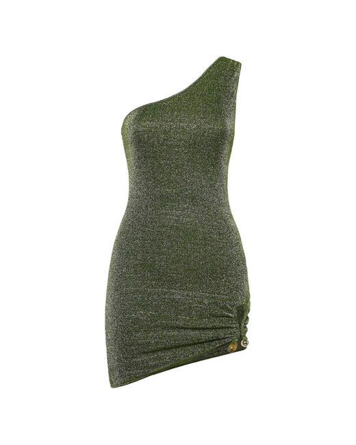 Oseree Green One-Shoulder Mini Dress