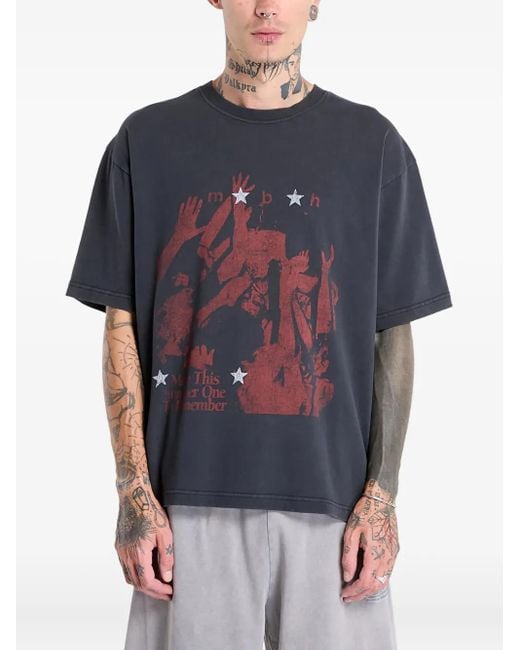 M I S B H V Blue Graphic-Print T-Shirt for men