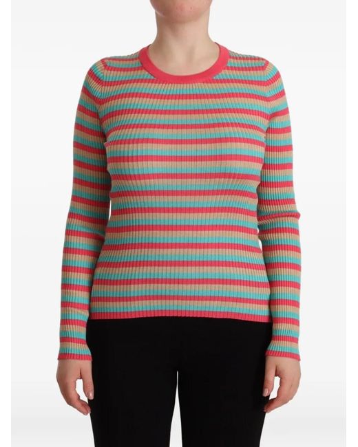 Dolce & Gabbana Red Ribbed-Knit Striped Sweater