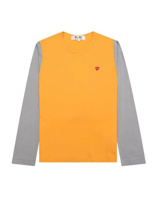COMME DES GARÇONS PLAY Orange Heart-Embroidered Two-Tone Long-Sleeve T-Shirt