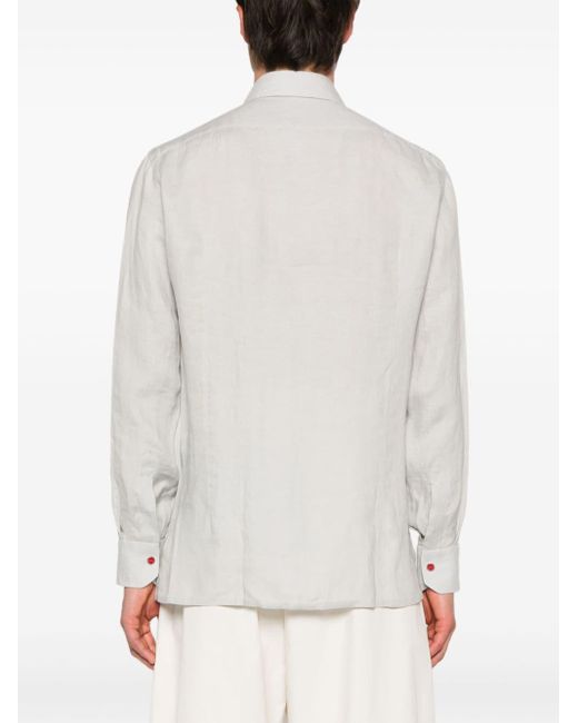 Kiton White Spread-collar Linen Shirt for men
