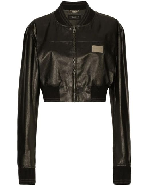 Dolce & Gabbana Black Leather Cropped Jacket