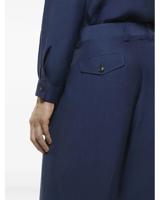 Laneus Blue Buttoned-Flap-Pocket Trousers for men