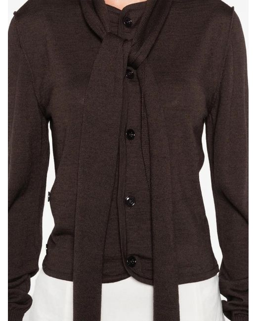 Lemaire Black Tie-Neck Button-Detail Top