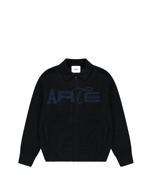 Arte' Black Cardigan Zippé À Logo Brodé for men