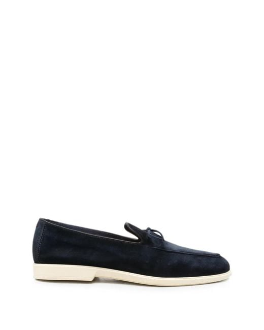 Santoni Blue Bow-Detail Suede Boat Shoes for men