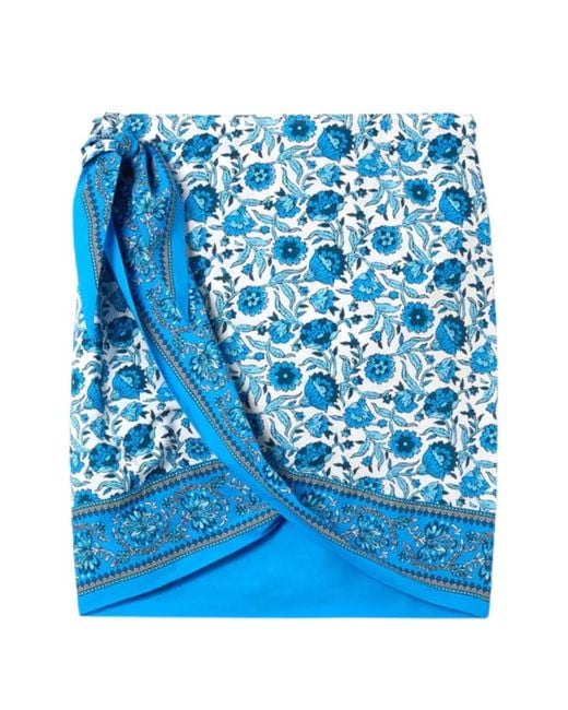 Mc2 Saint Barth Blue Angie Pareo Floral Batik Print Wrap Skirt