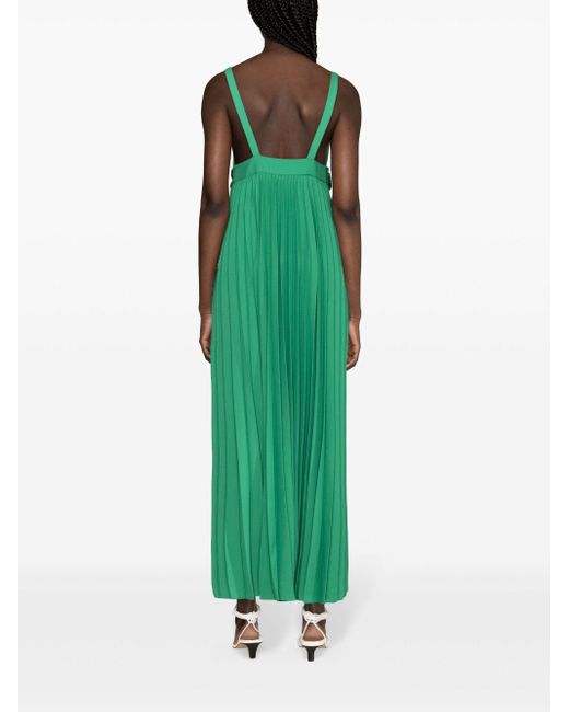 P.A.R.O.S.H. Green Floral-appliqué Pleated Gown